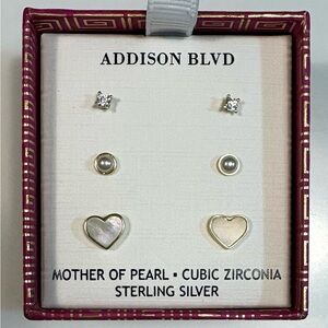 NWT Addison Blvd Gold Tone Stud Earrings in Mother of Pearl and Cubic Zirconia